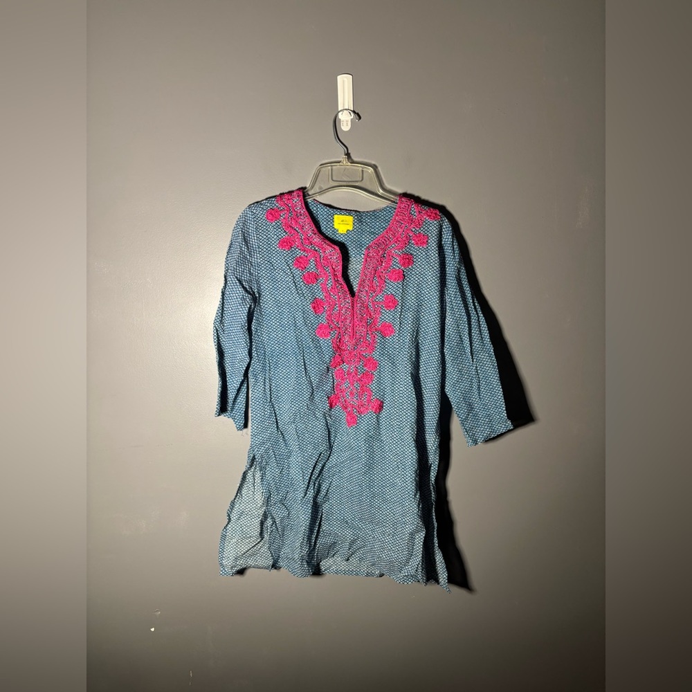 Roberta Roller Rabbit Embroidered 3/4 Sleeve Tunic Top Size Small
